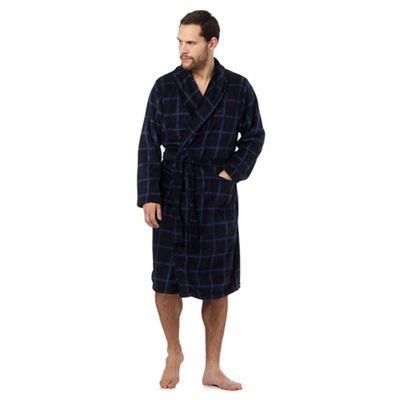 Hammond & Co. by Patrick Grant Navy checked print fleece dressing gown